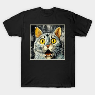 Shocked Cat Cartoon Vintage Cartoon Cat Crazy T-Shirt